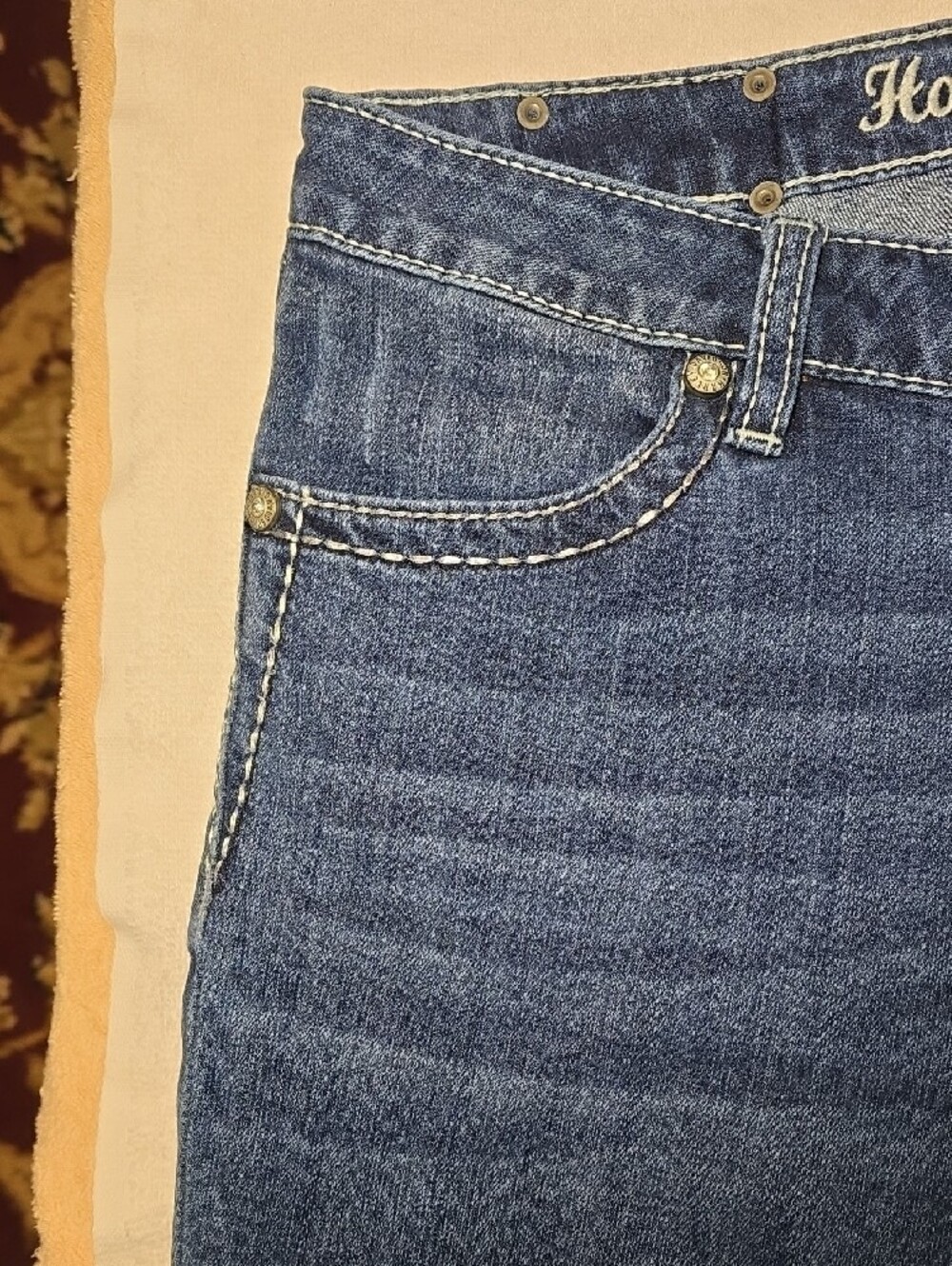 Harley-Davidson Blue Boot Cut Jeans with Wing Embroidery - Picture 5 of 13